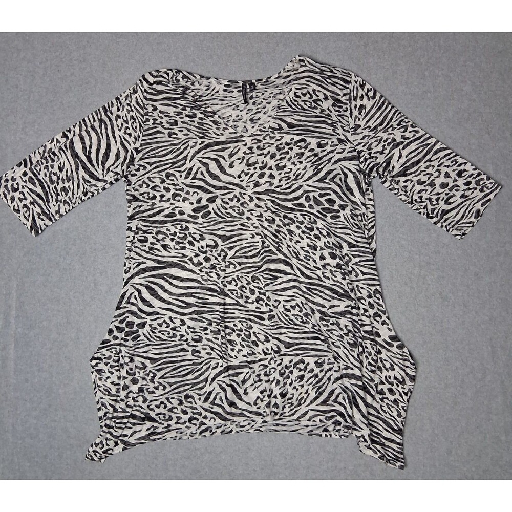Portocruz Swim Cover Up Tunic Top XL Black & White Zebra Animal Print Lagenlook